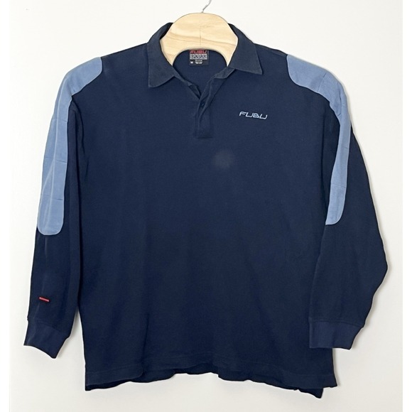 FUBU Other - Vintage FUBU Polo Shirt Men's Medium Navy Blue Heavyweight Streetwear Logo‎ Y2K